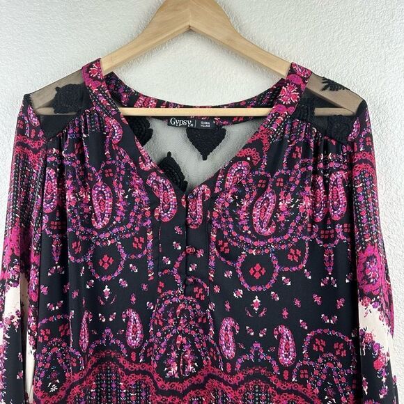 Revolve Gypsy 05 Womens Size M Long Sleeve Boho Dress Pink Red Paisley Silk - Picture 3 of 11